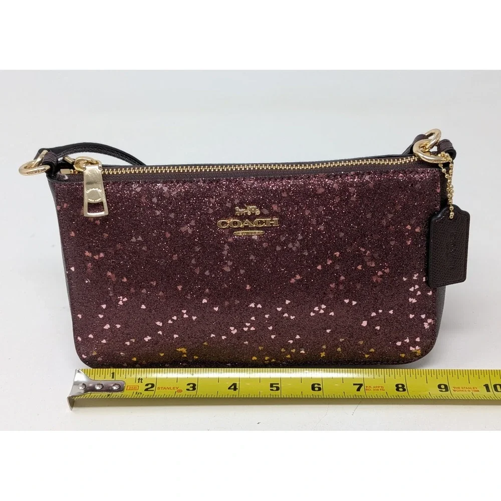 Coach Top Handle Pouch Crossbody Purse Star Glitter Pink Raspberry Hearts F39655
